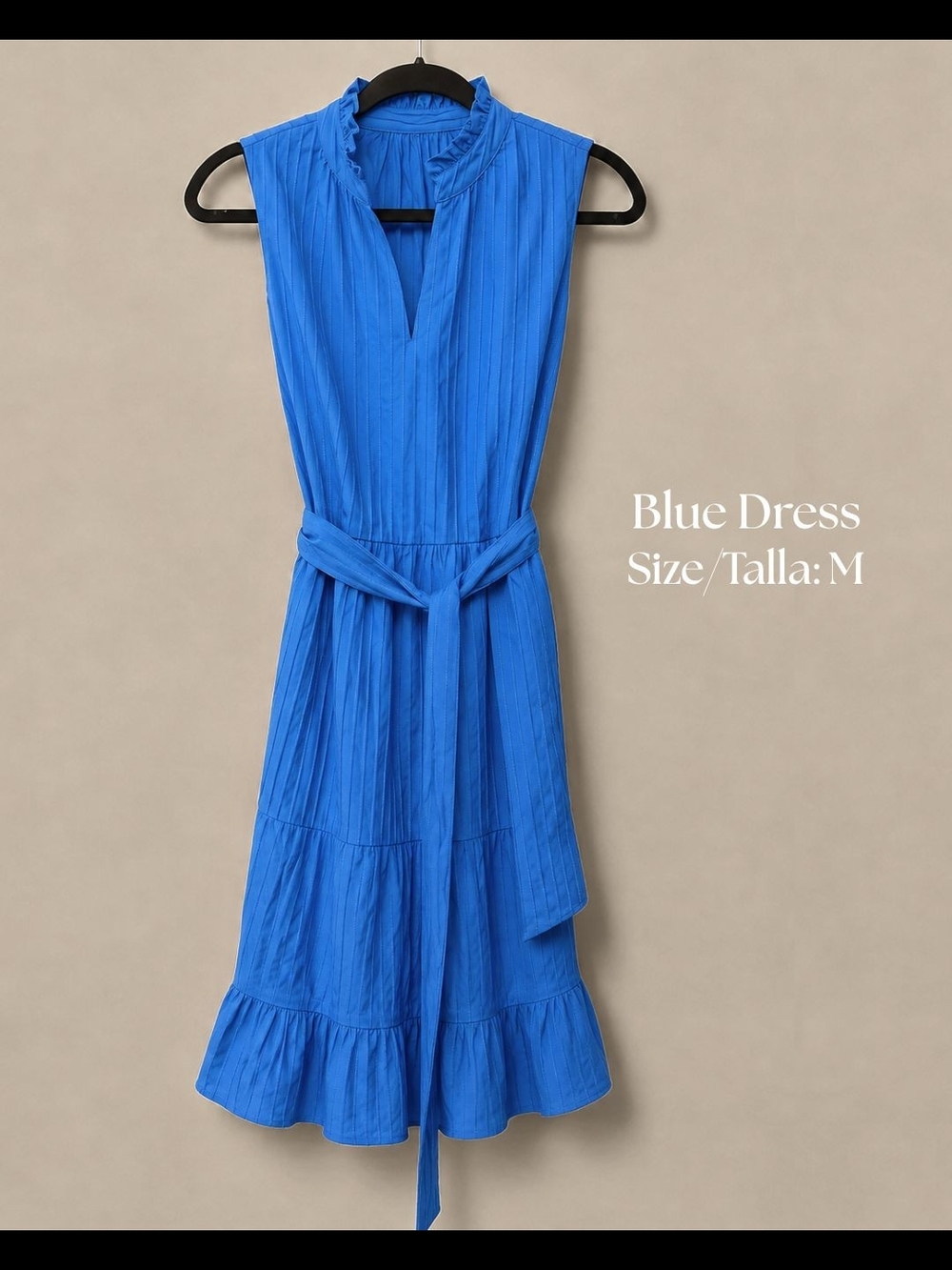 Blue Sleeveless Belted Midi Dress - Unbranded